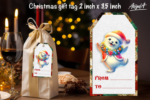 Christmas gift tags, funny Christmas sea animal, cute seal Sublimation Angelina Semenova 