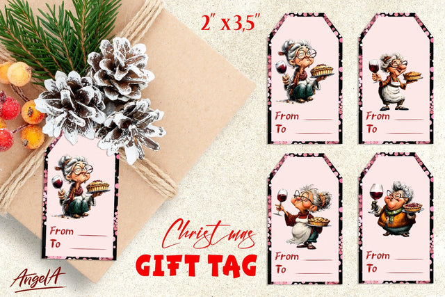 Christmas gift tags, funny elderly old lady with apple pie Sublimation Angelina Semenova 