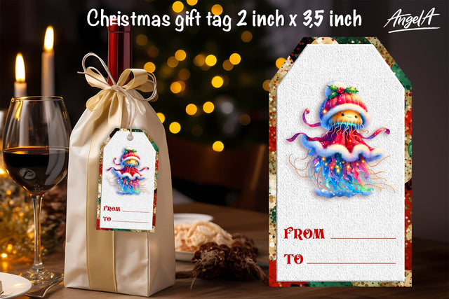 Christmas gift tags, funny jellyfish PNG Sublimation Angelina Semenova 