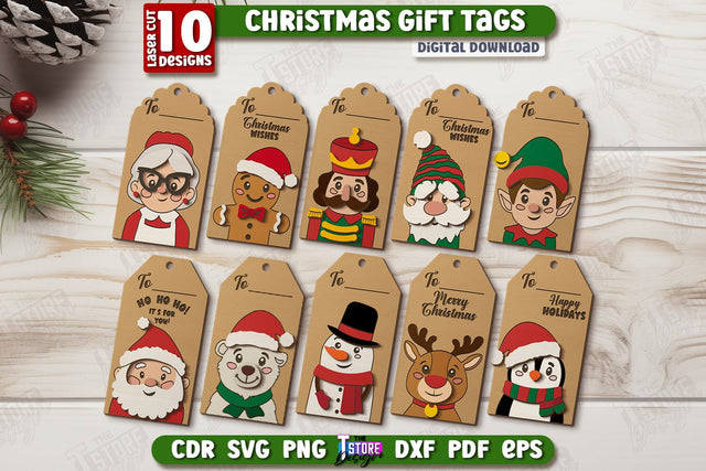 Christmas Gift Tags Laser Cut Bundle, Wooden Ornament Tags SVG, Personalized Christmas Ornaments, Custom Christmas Tree Decor SVG The T Store Design 