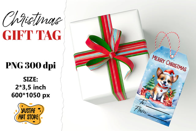 Christmas Gift Tags.Christmas Dog labels watercolor design Sublimation Yustaf Art Store 