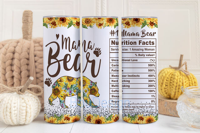 Christmas Gifts for Mom, Sunflowers Mama Bear Tumbler Stainless Steel with Lid 20 oz, Momma Bear Tumbler Sublimation BouDesign 