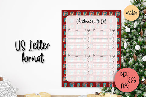 Christmas Gifts List Template | Printable PDF & Vector Sublimation AnnaViolet_store 