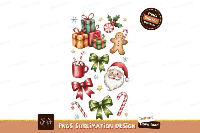 Christmas Gifts Santa Gingerbread Candy Cane Bows image Sublimation Designangry 