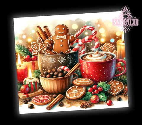 Christmas Gingerbread 20oz Tumbler Wrap Sublimation Design, Straight Tapered Tumbler Wrap, Gingerbread Tumbler Png, Instant Digital Download Sublimation SvggirlplusArt 