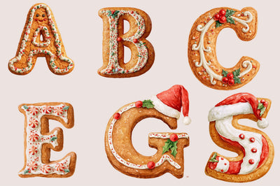 Christmas Gingerbread Alphabet Clipart Sublimation SVGArt 