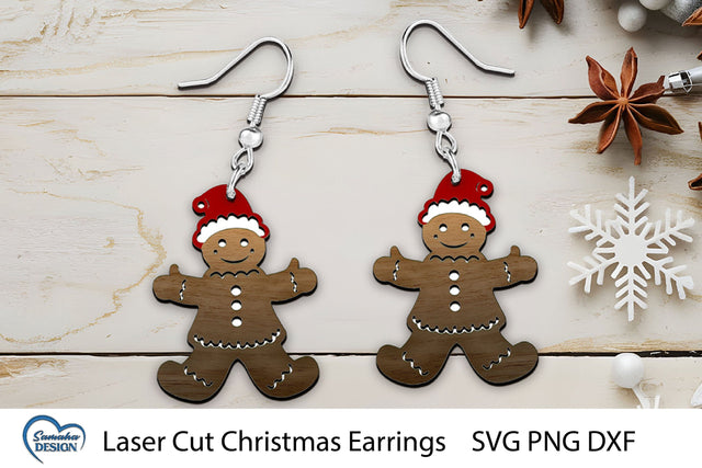 Christmas Gingerbread Earrings Laser Cut SVG Samaha Design 