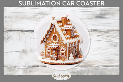 Christmas Gingerbread House PNG Car Coaster Sublimation Sublimation Sintegra 