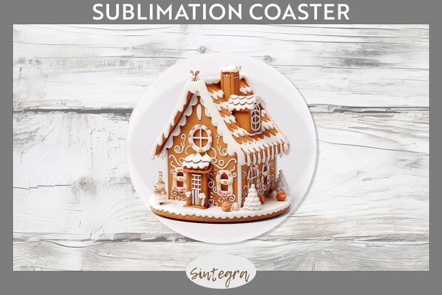Christmas Gingerbread House PNG Round Coaster Sublimation Sublimation Sintegra 