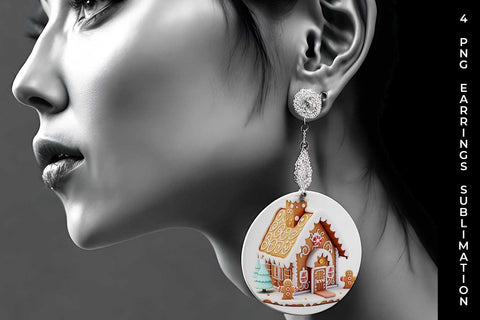 Christmas Gingerbread House PNG Round Earrings Sublimation Bundle Sublimation Sintegra 