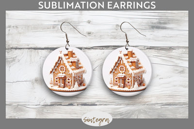 Christmas Gingerbread House PNG Round Earrings Sublimation Sublimation Sintegra 
