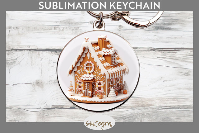 Christmas Gingerbread House PNG Round Keychain Sublimation Sublimation Sintegra 