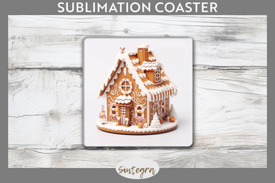 Christmas Gingerbread House PNG Square Coaster Sublimation Sublimation Sintegra 