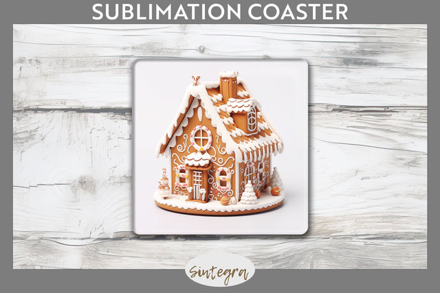 Christmas Gingerbread House PNG Square Coaster Sublimation Sublimation Sintegra 