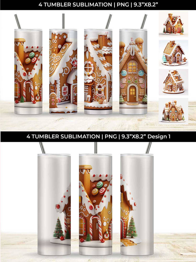 Christmas Gingerbread House Tumbler Sublimation 20 oz Skinny Bundle Sublimation Sintegra 