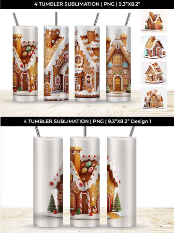 Christmas Gingerbread House Tumbler Sublimation 20 oz Skinny Bundle Sublimation Sintegra 