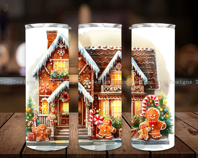 Christmas Gingerbread House Tumbler Wrap PNG, Gingerbread House 20 oz Skinny Tumbler Sublimation Design Digital Download PNG Sublimation ToriDesigns 