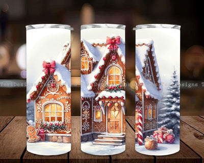 Christmas Gingerbread House Tumbler Wrap PNG, Gingerbread House 20 oz Skinny Tumbler Sublimation Design Digital Download PNG Sublimation ToriDesigns 