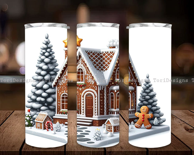 Christmas Gingerbread House Tumbler Wrap PNG, Gingerbread House 20 oz Skinny Tumbler Sublimation Design Digital Download PNG Sublimation ToriDesigns 