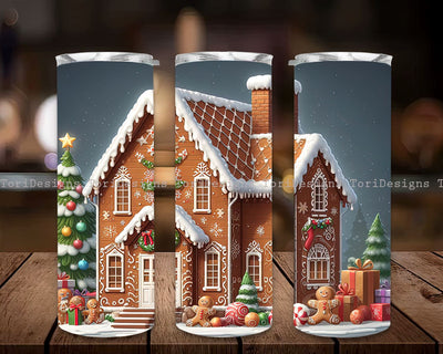 Christmas Gingerbread House Tumbler Wrap PNG, Gingerbread House 20 oz Skinny Tumbler Sublimation Design Digital Download PNG Sublimation ToriDesigns 