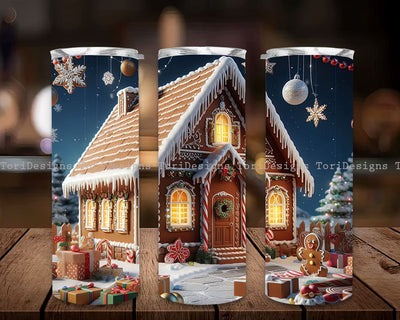 Christmas Gingerbread House Tumbler Wrap PNG, Gingerbread House 20 oz Skinny Tumbler Sublimation Design Digital Download PNG Sublimation ToriDesigns 