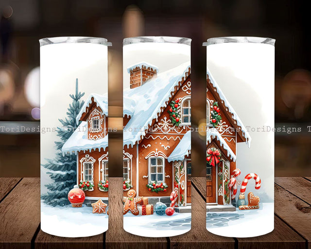 Christmas Gingerbread House Tumbler Wrap PNG, Gingerbread House 20 oz Skinny Tumbler Sublimation Design Digital Download PNG Sublimation ToriDesigns 