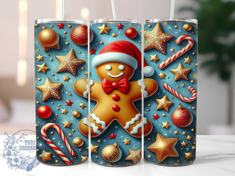 Christmas Gingerbread Man 20oz Skinny Tumbler PNG, Christmas Tumbler Sublimation Wrap, Straight & Tapered Tumbler Wrap, Instant Digital Download Sublimation ToriDesigns 