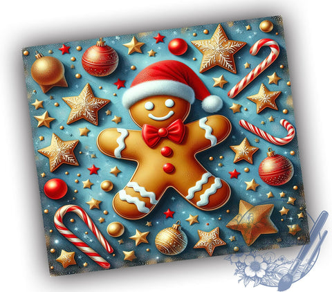 Christmas Gingerbread Man 20oz Skinny Tumbler PNG, Christmas Tumbler Sublimation Wrap, Straight & Tapered Tumbler Wrap, Instant Digital Download Sublimation ToriDesigns 