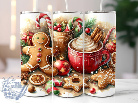 Christmas Gingerbread Man 20oz Skinny Tumbler PNG, Cute Christmas Tumbler Sublimation Wrap, Straight & Tapered Tumbler Wrap, Instant Digital Download Sublimation ToriDesigns 