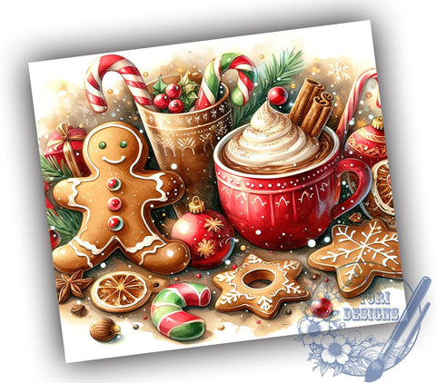Christmas Gingerbread Man 20oz Skinny Tumbler PNG, Cute Christmas Tumbler Sublimation Wrap, Straight & Tapered Tumbler Wrap, Instant Digital Download Sublimation ToriDesigns 