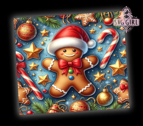 Christmas Gingerbread Man 20oz Tumbler Wrap Sublimation Design, Straight Tapered Tumbler Wrap, Christmas Tumbler Png, Instant Digital Download Sublimation SvggirlplusArt 