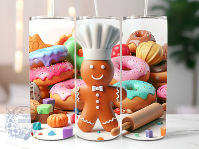 Christmas Gingerbread Man and Donuts 20oz Skinny Tumbler, Sweet Tumbler, Cute Tumbler png, PNG Digital Download Sublimation ToriDesigns 