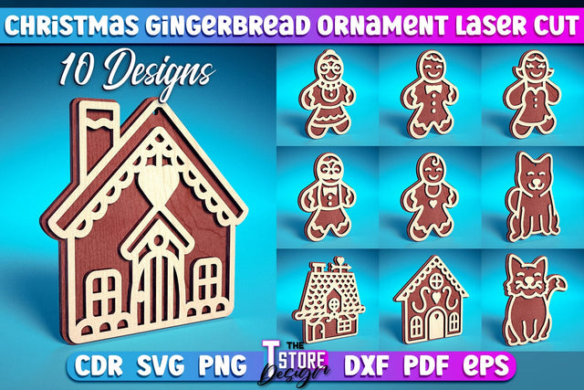 Christmas Gingerbread Ornament Bundle | Christmas Ornament Design | Christmas Tree Toy | CNC Files SVG The T Store Design 
