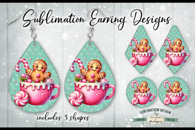 Christmas Gingerbread Pink Mug Sublimation Earring Designs Sublimation Ewe-N-Me Designs 