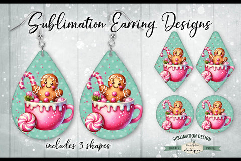 Christmas Gingerbread Pink Mug Sublimation Earring Designs Sublimation Ewe-N-Me Designs 