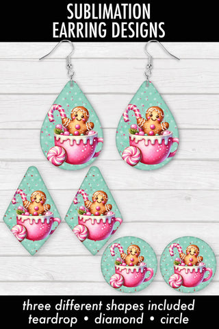 Christmas Gingerbread Pink Mug Sublimation Earring Designs Sublimation Ewe-N-Me Designs 
