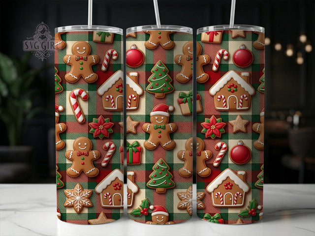 Christmas Gingerbread Plaid 20oz Tumbler, Christmas Gingerbread, Gingerbread Plaid, Plaid Tumbler, 20oz Tumbler, Christmas Tumbler, Holiday Plaid, Tumbler Wrap Sublimation SvggirlplusArt 