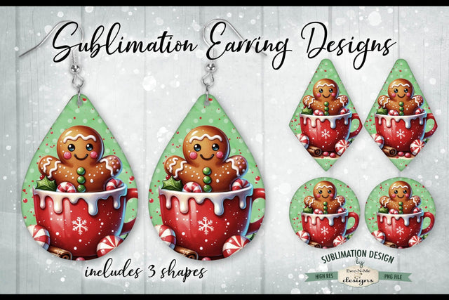 Christmas Gingerbread Red Mug Sublimation Earring Designs Sublimation Ewe-N-Me Designs 