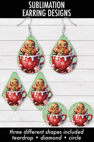 Christmas Gingerbread Red Mug Sublimation Earring Designs Sublimation Ewe-N-Me Designs 