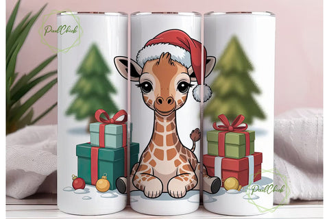 Christmas Giraffe 20oz Tumbler Wrap Sublimation PixelChick 