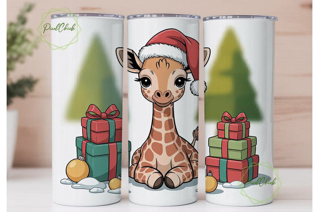 Christmas Giraffe 20oz Tumbler Wrap Sublimation PixelChick 