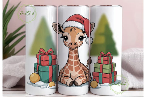 Christmas Giraffe 20oz Tumbler Wrap Sublimation PixelChick 