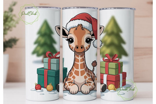 Christmas Giraffe 20oz Tumbler Wrap Sublimation PixelChick 