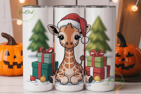 Christmas Giraffe 20oz Tumbler Wrap Sublimation PixelChick 