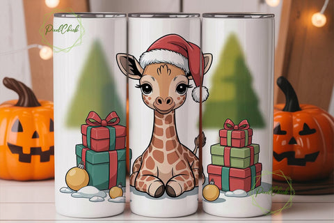 Christmas Giraffe 20oz Tumbler Wrap Sublimation PixelChick 