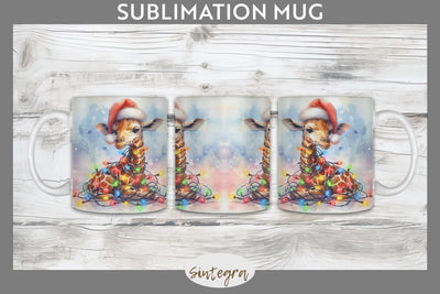 Christmas Giraffe Animal Entangled in Lights Mug Wrap Sublimation Sublimation Sintegra 