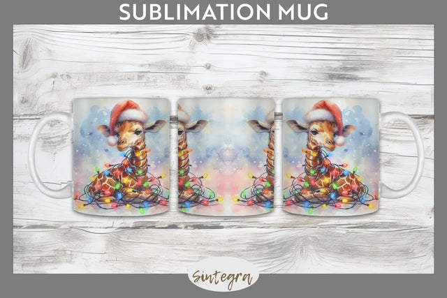 Christmas Giraffe Animal Entangled in Lights Mug Wrap Sublimation Sublimation Sintegra 