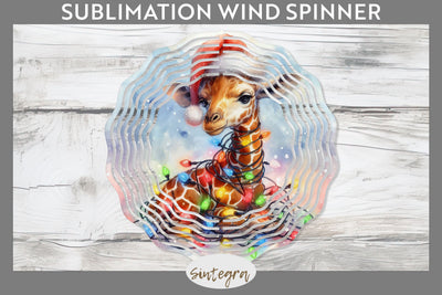 Christmas Giraffe Animal Entangled in Lights Wind Spinner Sublimation Sublimation Sintegra 