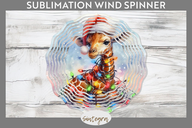 Christmas Giraffe Animal Entangled in Lights Wind Spinner Sublimation Sublimation Sintegra 