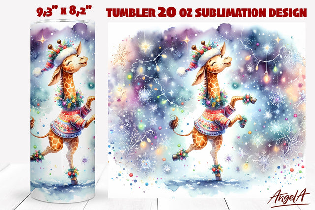 Christmas giraffe tumbler wrap sublimation, Animal tumbler Sublimation Angelina Semenova 